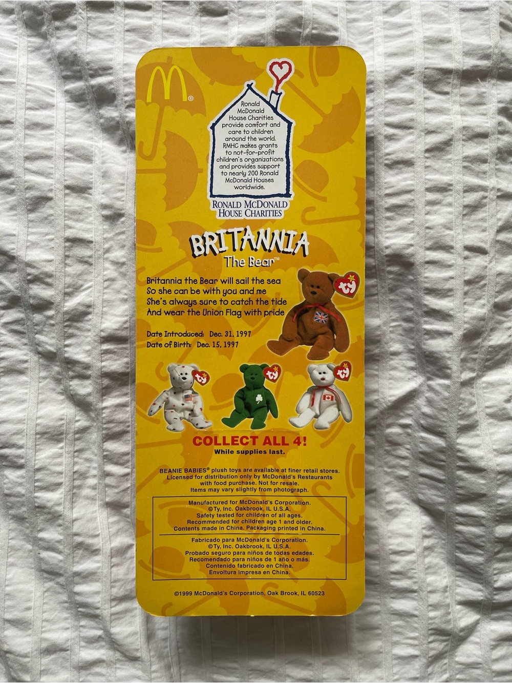 McDonald’s 1999 Ty Teenie Beanie Babies International Bears Complete Set (4) - Picture 10 of 10